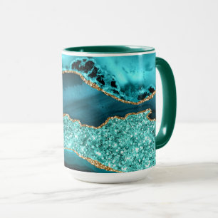 Taza de café con brillo dorado azul teal