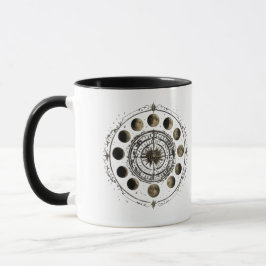 Taza De Café Con Brújula De Fases Lunares Vintage