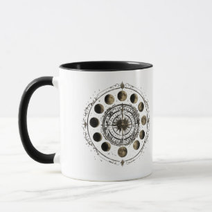 Taza De Café Con Brújula De Fases Lunares Vintage
