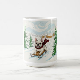 Taza de café con bulldog francés en trineo