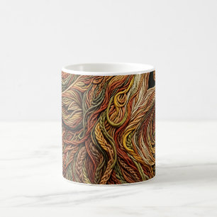 Taza de café con cabeza de lobo abstracta en tonos