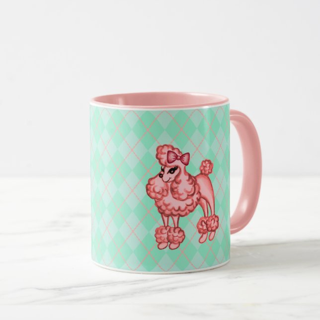 Taza de café con Caniche Francés Rosa  (Anverso derecho)