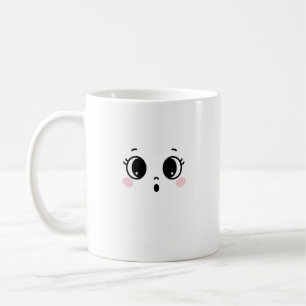 Taza de café con cara de anime linda y sorprendida