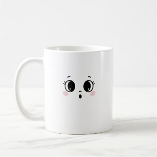 Taza de café con cara de anime linda y sorprendida