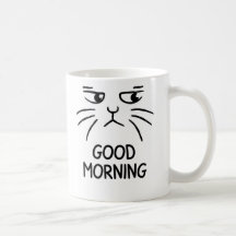 Taza de café con cara de gato gruñón - Buenos días