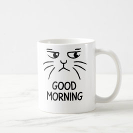 Taza de café con cara de gato gruñón - Buenos días