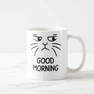 Taza de café con cara de gato gruñón - Buenos días