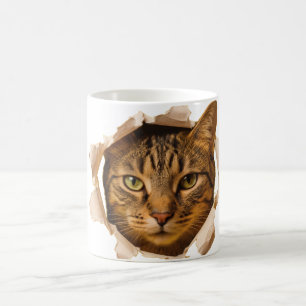 Taza de café con cara de gato realista linda, fund