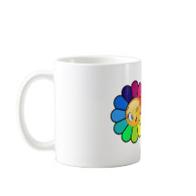 Taza de café con cara sonriente de flor de arcoíri