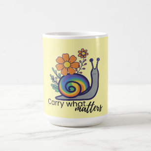 Taza de café con caracol floral arcoíris retro lin