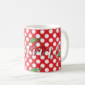 Taza de café con cereza retro y lunares