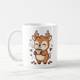 Taza de café con ciervo Kawaii bebiendo