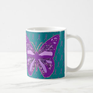 Taza de café con cintas de concienciación turquesa