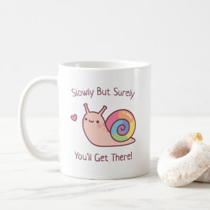 Taza de café con cita de caracol arcoíris lenta pe