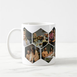 Taza de café con collage de fotos en hexágono geom