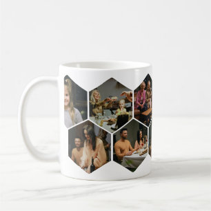 Taza de café con collage de fotos en hexágono geom