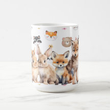 Taza de café con conejos del bosque zorro lobo