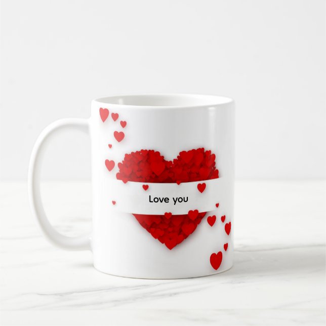 Taza de café con corazón de amor romántico (Izquierda)