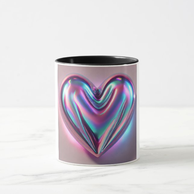 Taza de café con corazón iridiscente 3D holográfic (Centro)