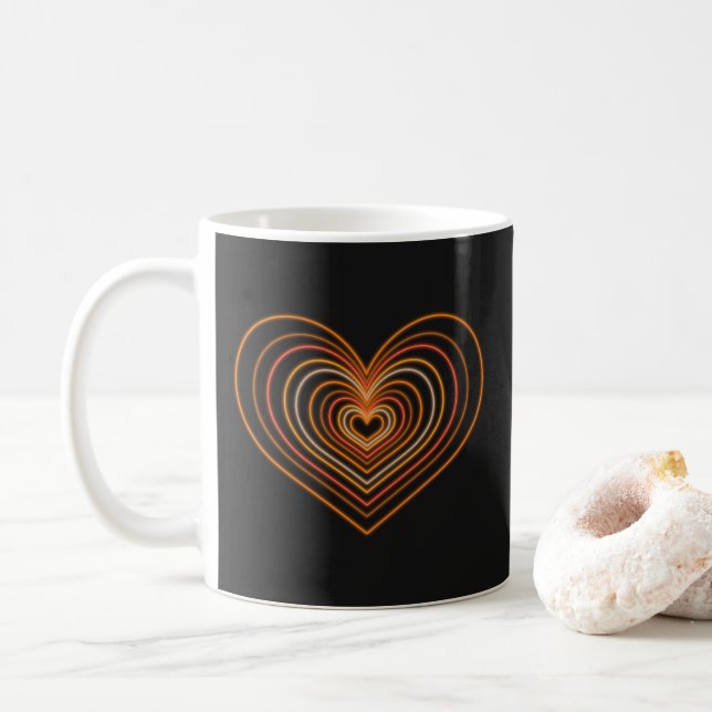 Taza de café con corazón neón naranja (Con donut)