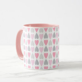 Taza de café con corazones grises y rosas, taza de