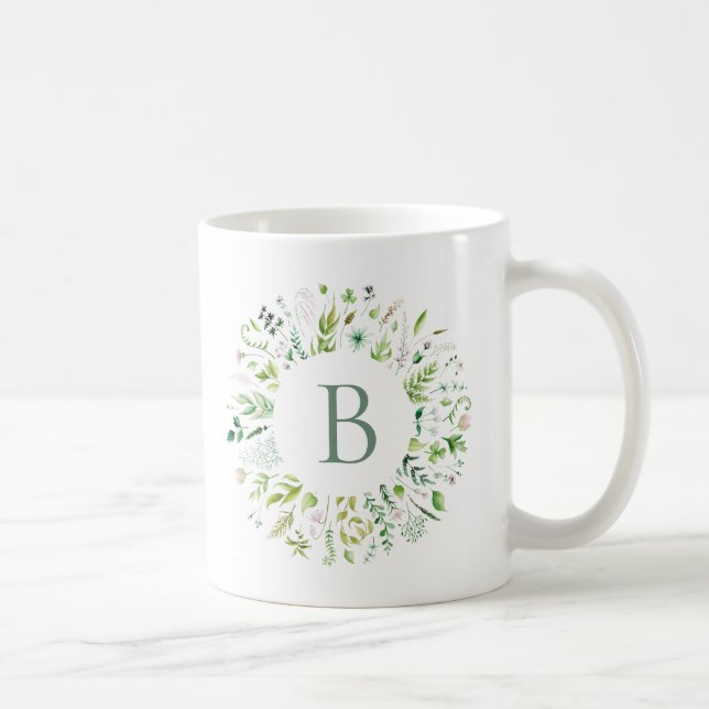 Taza de café con corona de hojas verdes (Derecha)