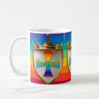 Taza de café con cresta de seguidor de arcoíris