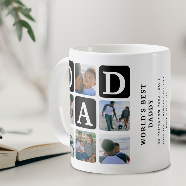 Taza de café con cuadrícula de fotos múltiples mod (Modern Worlds Best Daddy Photo Collage Coffee Mug)