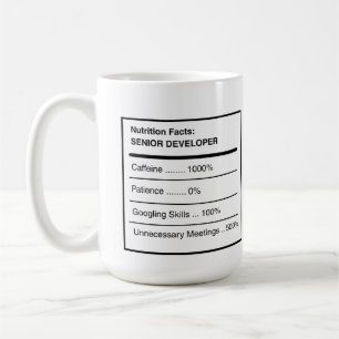 Taza de café con datos nutricionales divertidos pa
