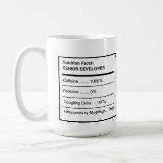 Taza de café con datos nutricionales divertidos pa