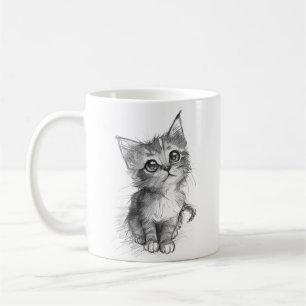 Taza de café con dibujo a lápiz de gatito adorable