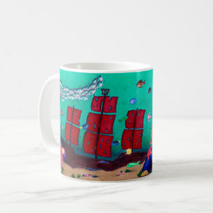 Taza de café con dibujo de barco hundido