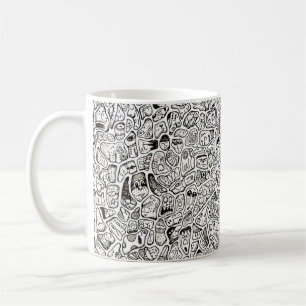 Taza de café con dibujo de caras de dibujos animad