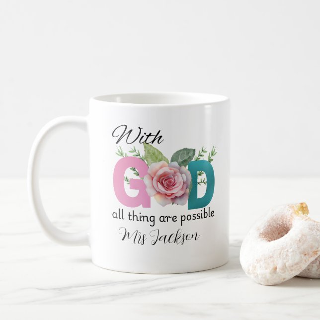 Taza De Café con Dios todas las cosas posibles cristianos (Con donut)
