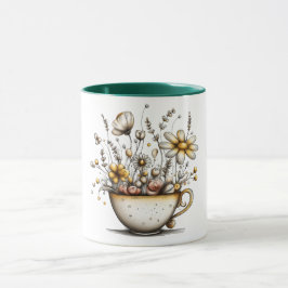 Taza de café con diseño de flores que crecen en la