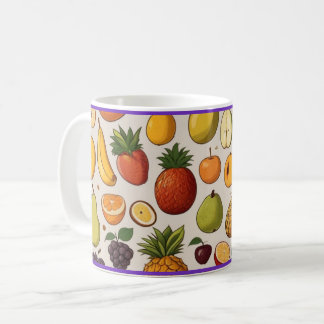 taza de café con diseño de frutas
