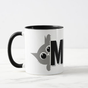 Taza de café con diseño de gato gris que mira y ma