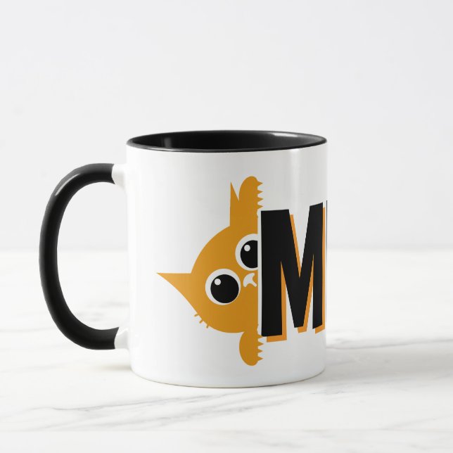 Taza de café con diseño de gato naranja mirando y  (Izquierda)