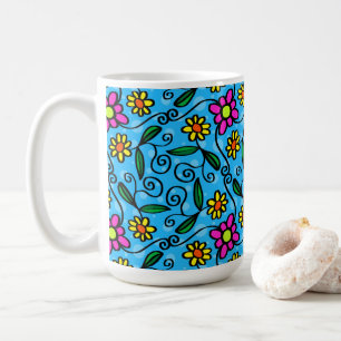 Taza de café con diseño floral abstracto