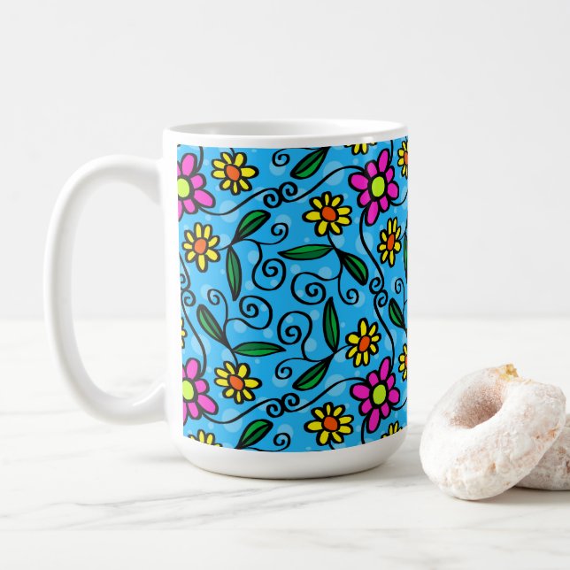 Taza de café con diseño floral abstracto (Con donut)