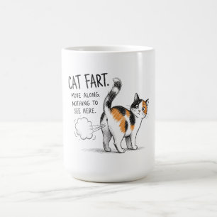 Taza de café con divertido boceto de pedo de gato 