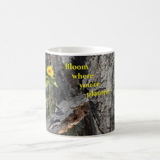 taza de café con el crecimiento de flor fuera de