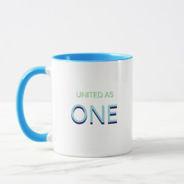 Taza de café con el mensaje de unidad "Unidos como