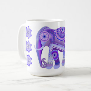 TAZA DE CAFÉ CON ELEFANTE AZUL FRÍO Y FLORES