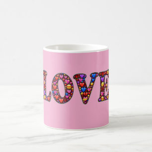 Taza de café con emoji de amor rosa