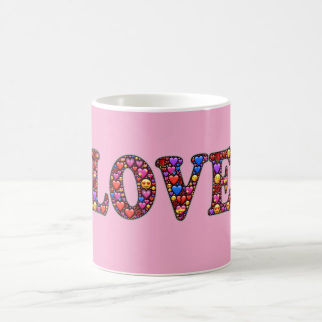 Taza de café con emoji de amor rosa (Centro)