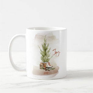 Taza de café con escena navideña vintage de alegrí