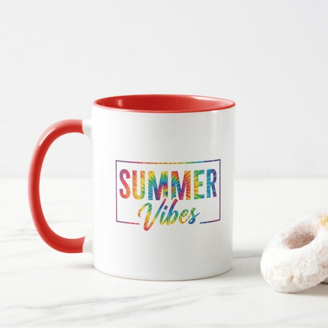 Taza de café con estampado de arcoíris teñido de v (Con donut)