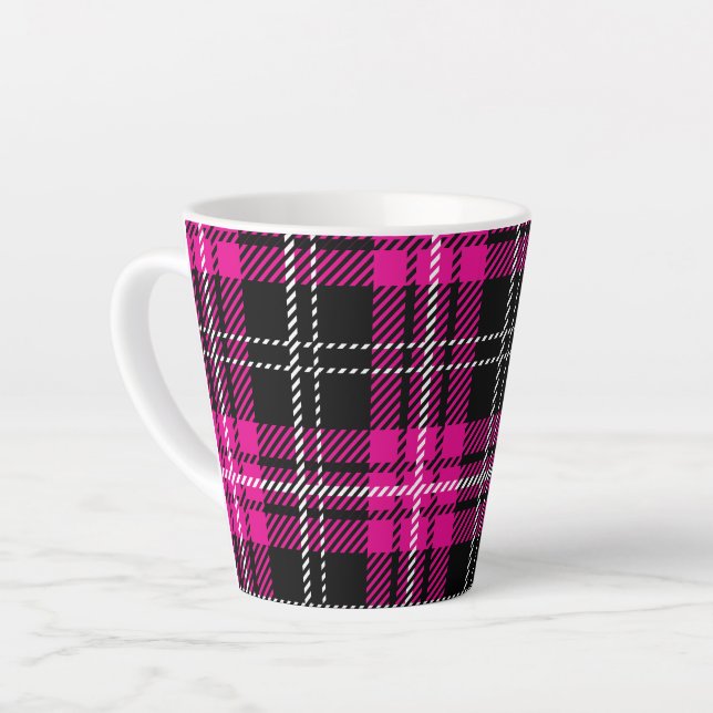 Taza de café con estampado de cuadros rosa y negro (Ángulo izquierdo)