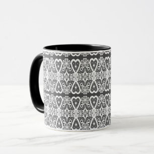 Taza de café con estampado de encaje gris y blanco